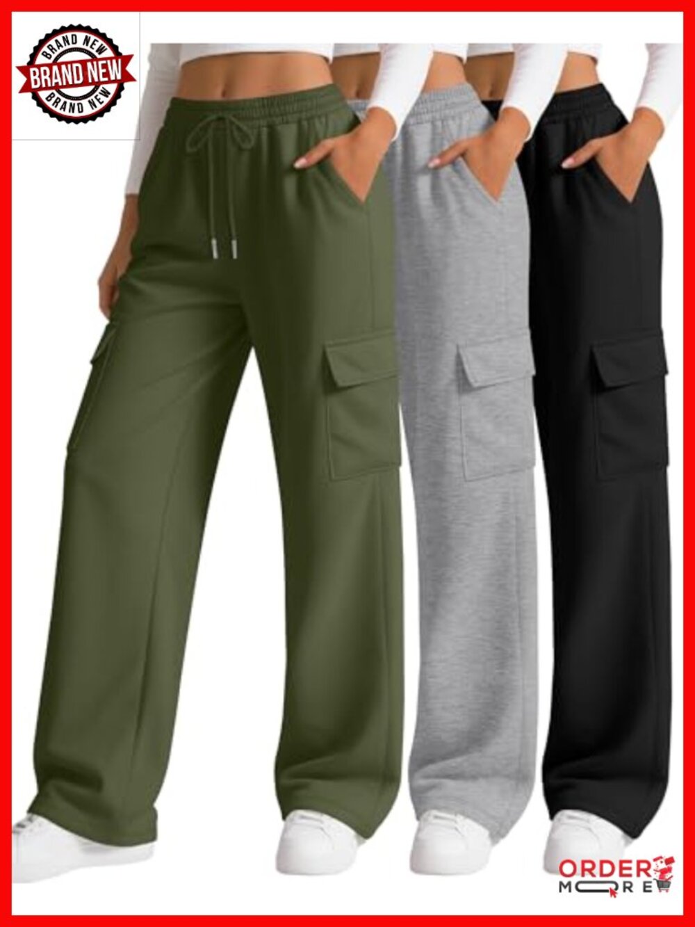 Women's Cargo Sweatpants Baggy Wide Leg Joggers with Pockets